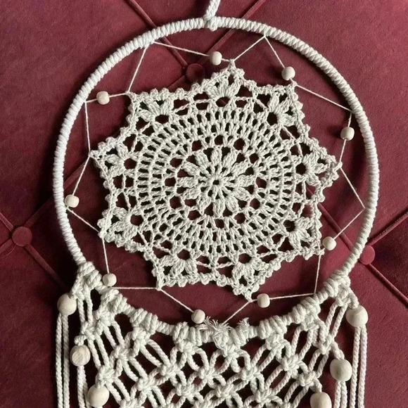 Macrame dreamcatcher with beads Natural cream color 32" Crochet Boho Hippie - Picture 5 of 10